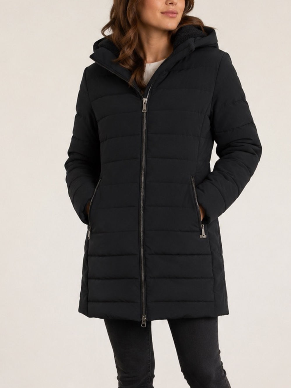 Scotch & Soda Womens Long Puffer Black Fully Lined Hooded Coat Jacket Size Small